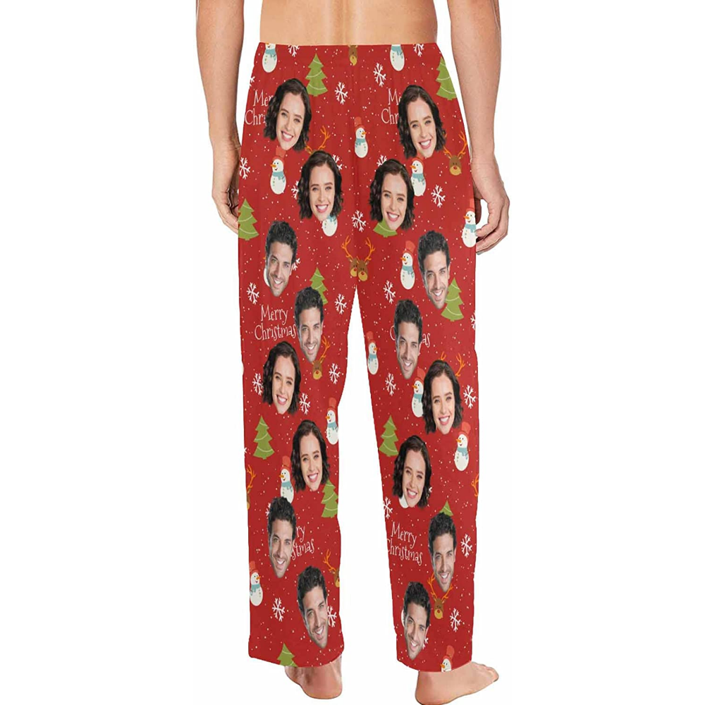 DIYKST Custom Men's Pajama Pants with Photo Face Personalized Christmas Pajama Pants Photo Sleepwear Bottoms With Pockets