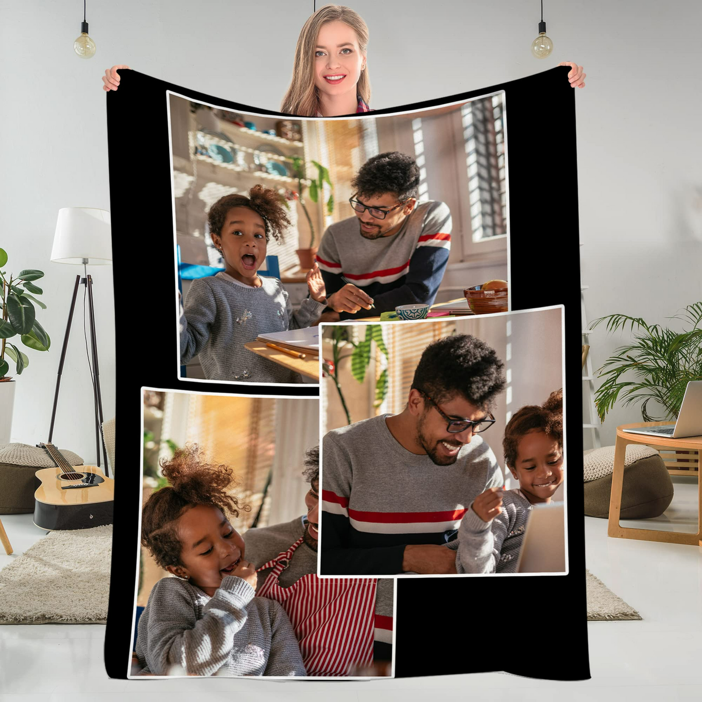 DIYKST Personalized Fleece Throw Pictures Blanket for Family Friends Pets Custom Blankets with 1-9 Photo Collages for Mother's Father's Day Christmas Birthday as Souvenirs and Unique Gifts