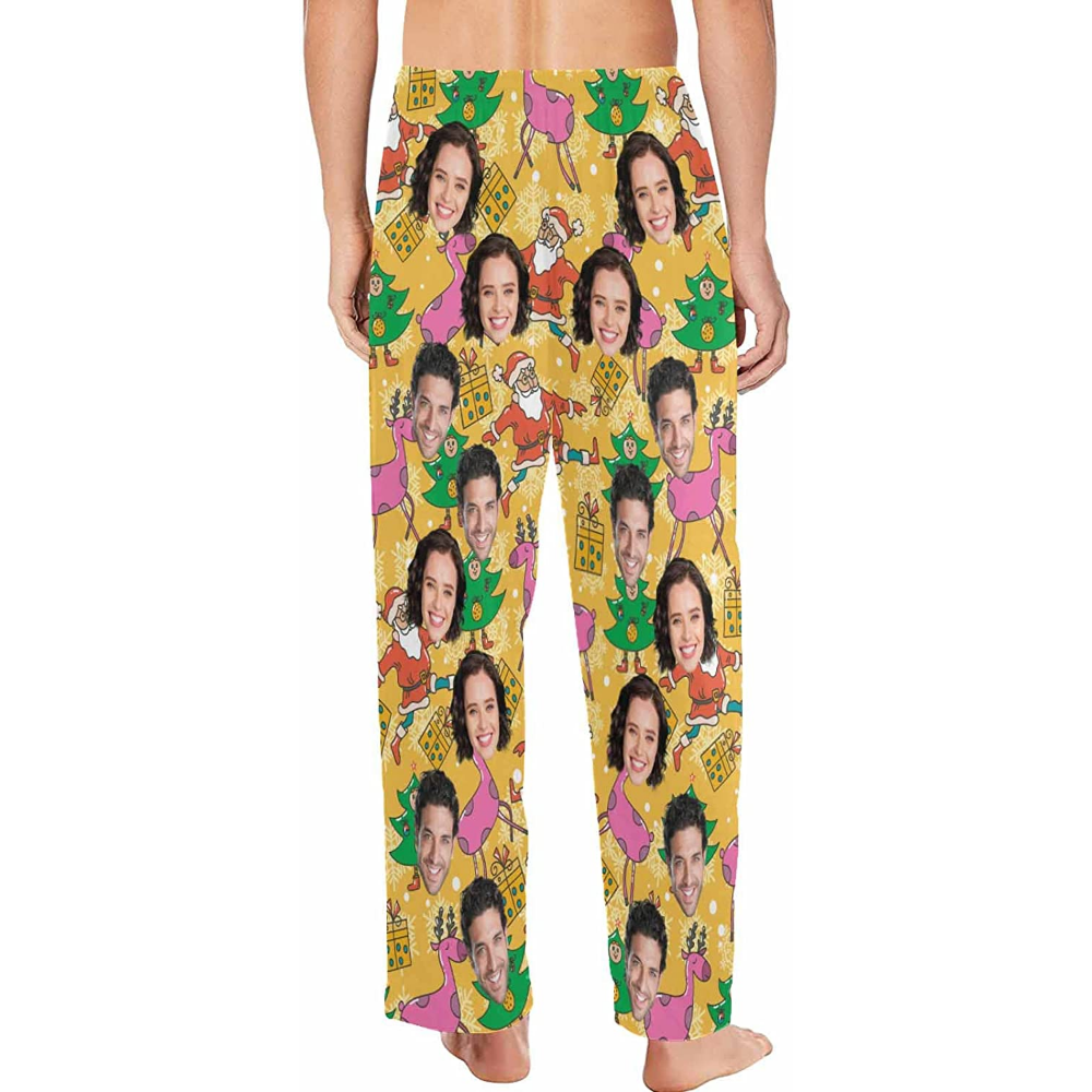 DIYKST Custom Men's Pajama Pants with Photo Face Personalized Christmas Pajama Pants Photo Sleepwear Bottoms With Pockets