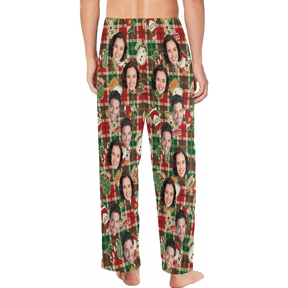 DIYKST Custom Men's Pajama Pants with Photo Face Personalized Christmas Pajama Pants Photo Sleepwear Bottoms With Pockets