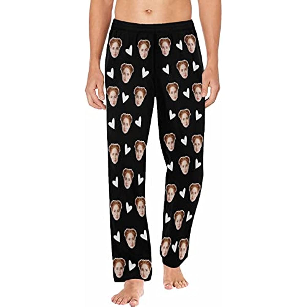 DIYKST Personalized Photo Face Pajama Pants for Men Custom Hearts printed Pajama Pants Sleepwear Bottoms with Pockets