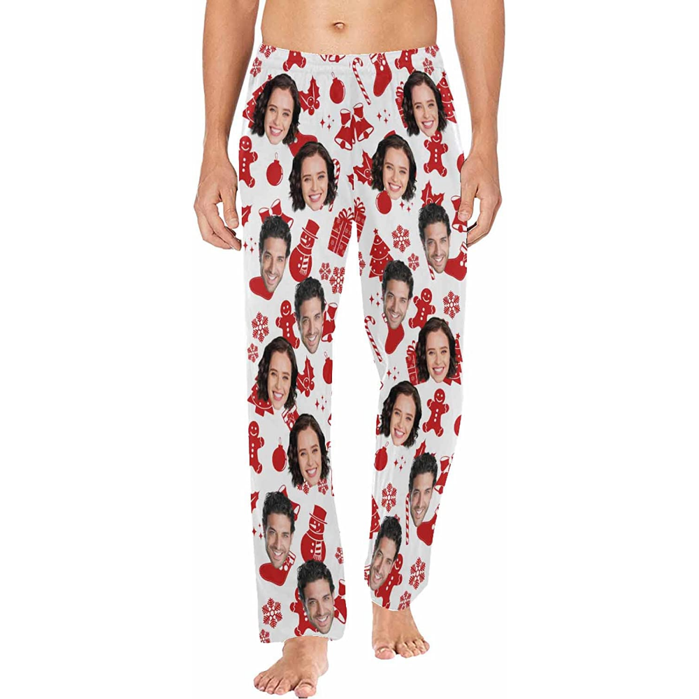 DIYKST Custom Men's Pajama Pants with Photo Face Personalized Christmas Pajama Pants Photo Sleepwear Bottoms With Pockets