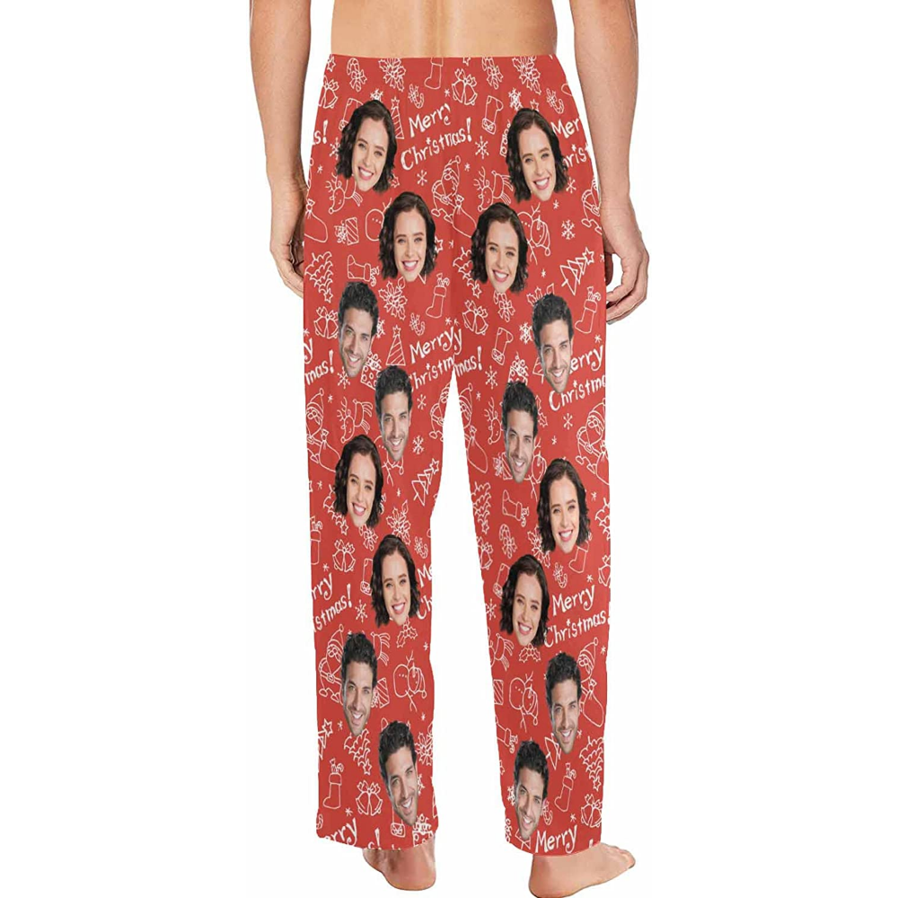 DIYKST Custom Men's Pajama Pants with Photo Face Personalized Christmas Pajama Pants Photo Sleepwear Bottoms With Pockets