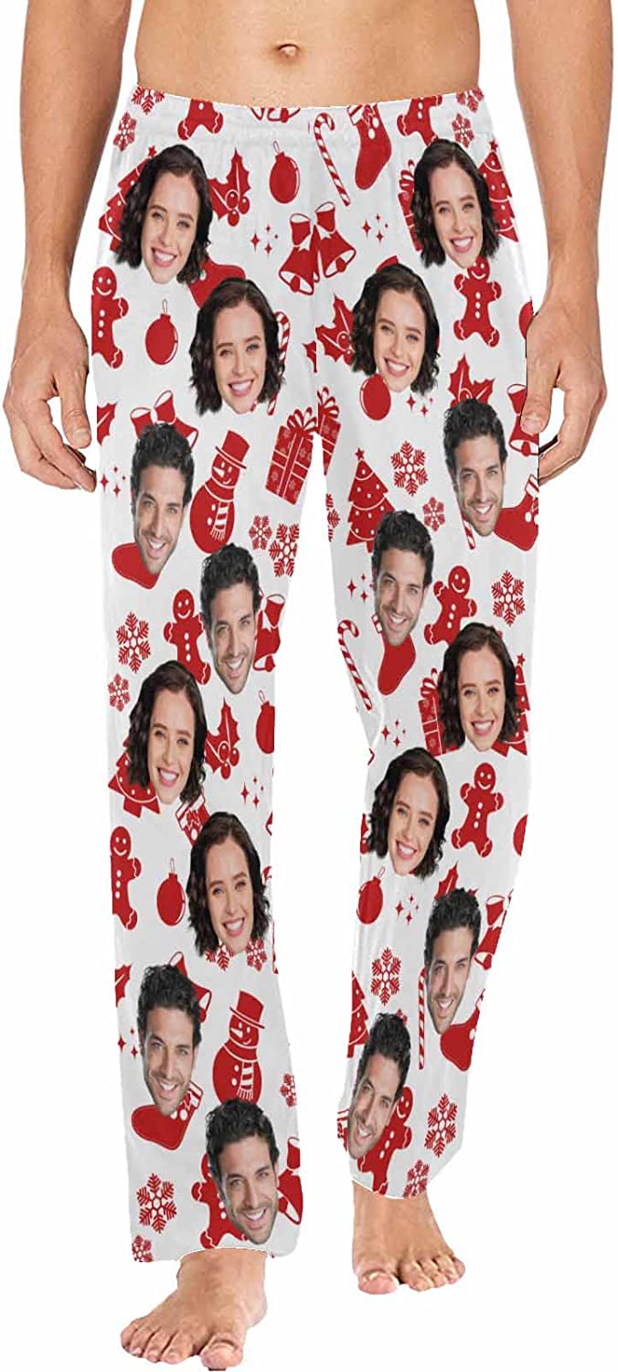 DIYKST Custom Men's Pajama Pants with Photo Face Personalized Christmas Pajama Pants Photo Sleepwear Bottoms With Pockets