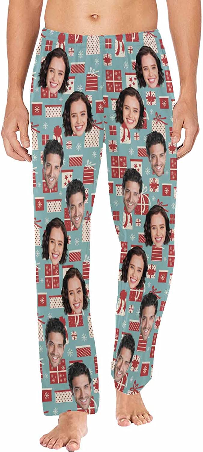 DIYKST Custom Men's Pajama Pants with Photo Face Personalized Christmas Pajama Pants Photo Sleepwear Bottoms With Pockets