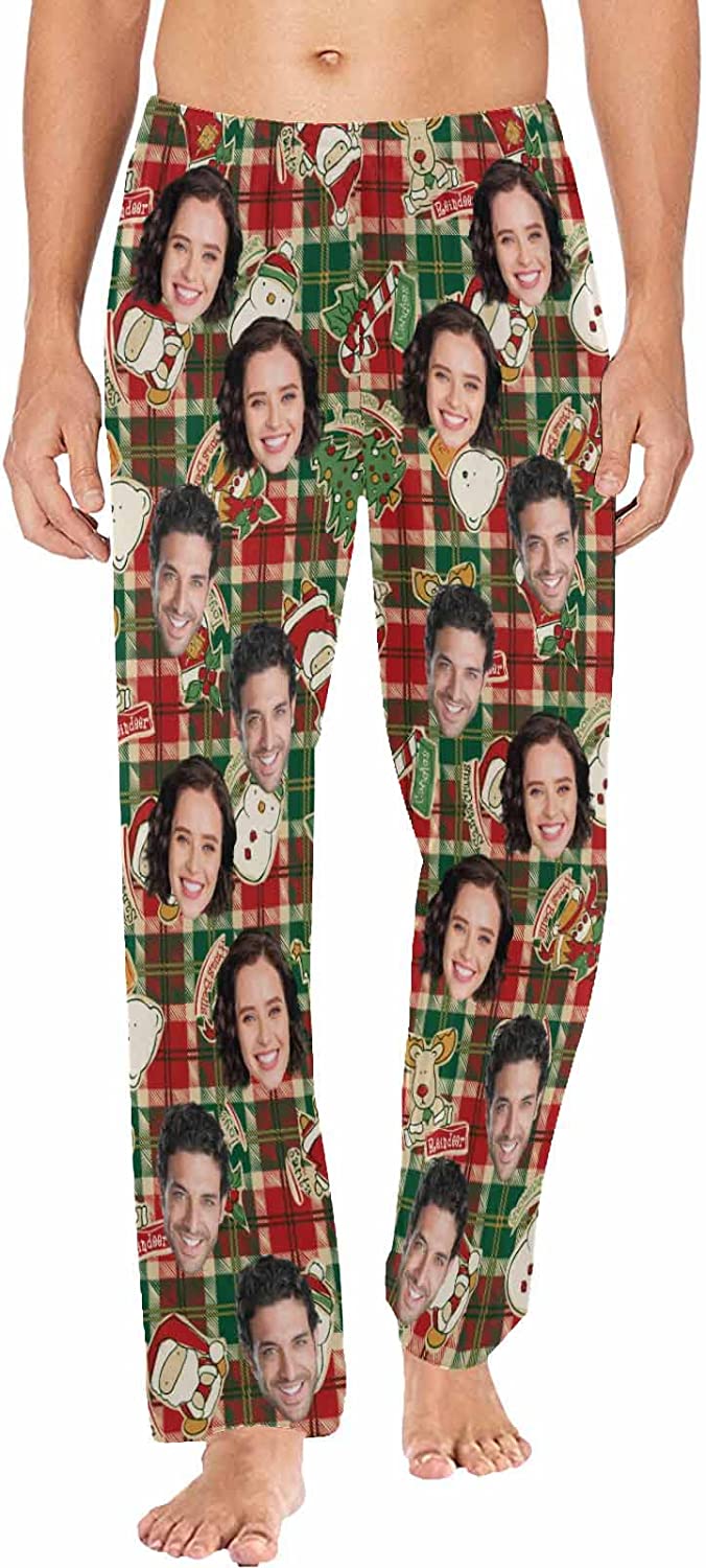 DIYKST Custom Men's Pajama Pants with Photo Face Personalized Christmas Pajama Pants Photo Sleepwear Bottoms With Pockets