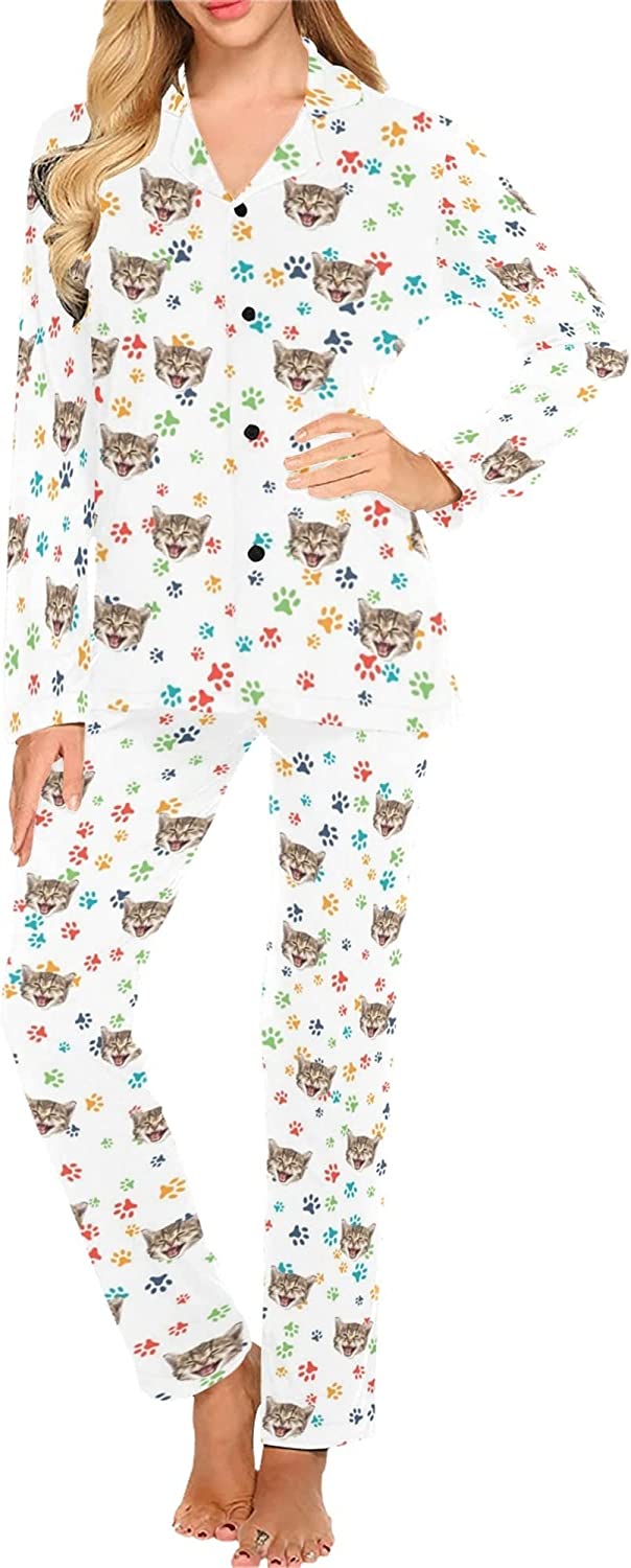 DIYKST Custom Pet Pajamas Set with Photo for Women Personalized Cat pjs with Face Sleepwear for Valentine's Day Nightwear