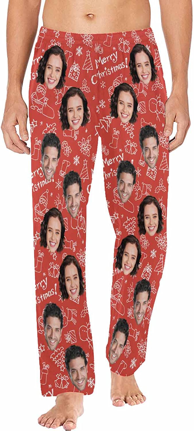 DIYKST Custom Men's Pajama Pants with Photo Face Personalized Christmas Pajama Pants Photo Sleepwear Bottoms With Pockets