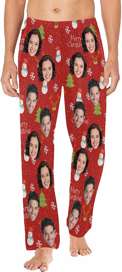 DIYKST Custom Men's Pajama Pants with Photo Face Personalized Christmas Pajama Pants Photo Sleepwear Bottoms With Pockets