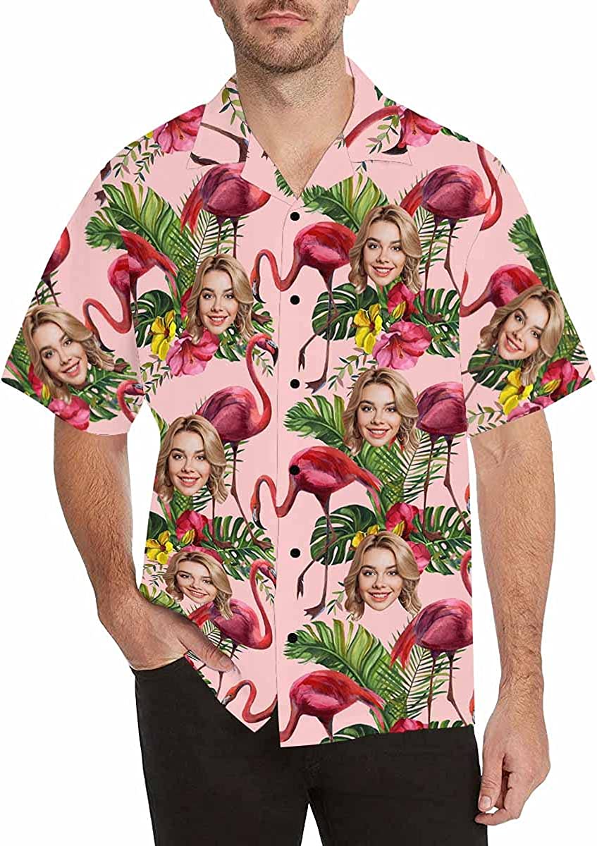 Customized Tropical Flower Hawaiian Shirt, Men's Personalized BF Husband's Photo Men's Aloha Beach Fruit Blouse Shirt