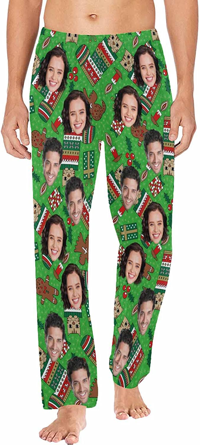 DIYKST Custom Men's Pajama Pants with Photo Face Personalized Christmas Pajama Pants Photo Sleepwear Bottoms With Pockets