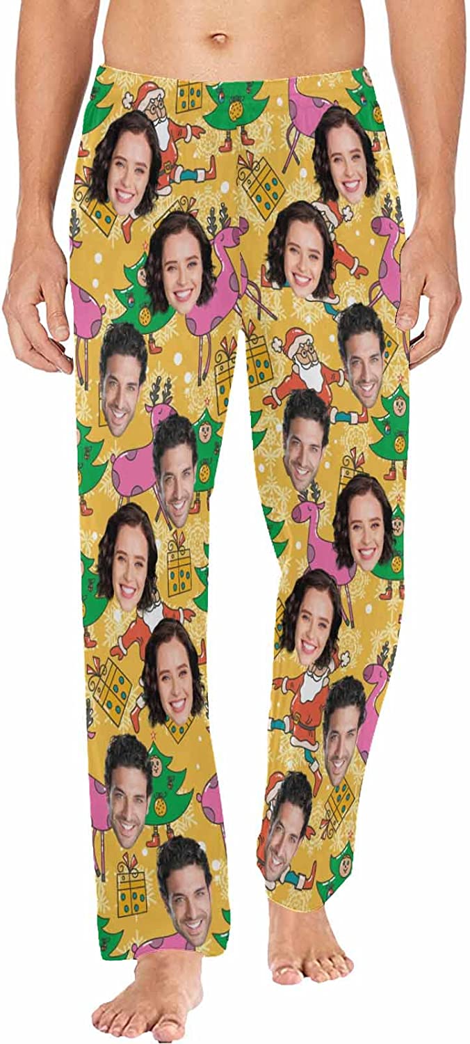 DIYKST Custom Men's Pajama Pants with Photo Face Personalized Christmas Pajama Pants Photo Sleepwear Bottoms With Pockets