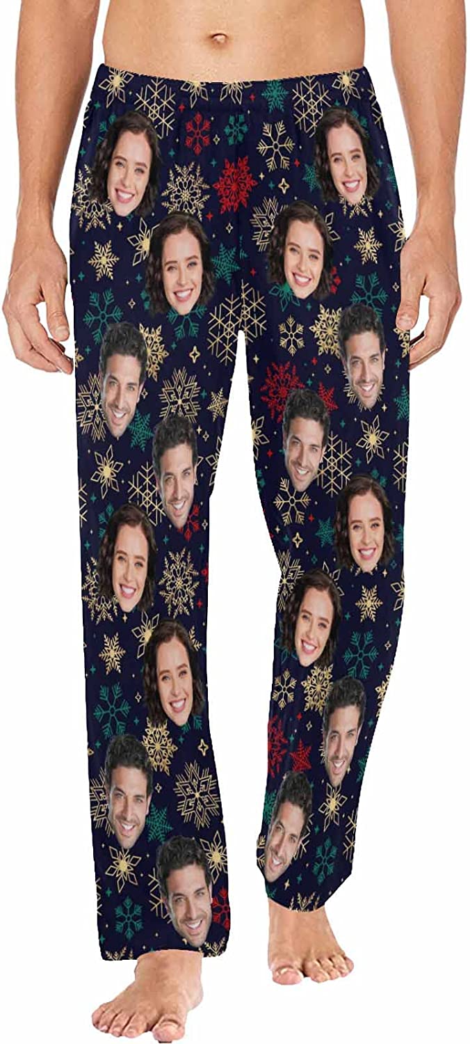 DIYKST Custom Men's Pajama Pants with Photo Face Personalized Christmas Pajama Pants Photo Sleepwear Bottoms With Pockets