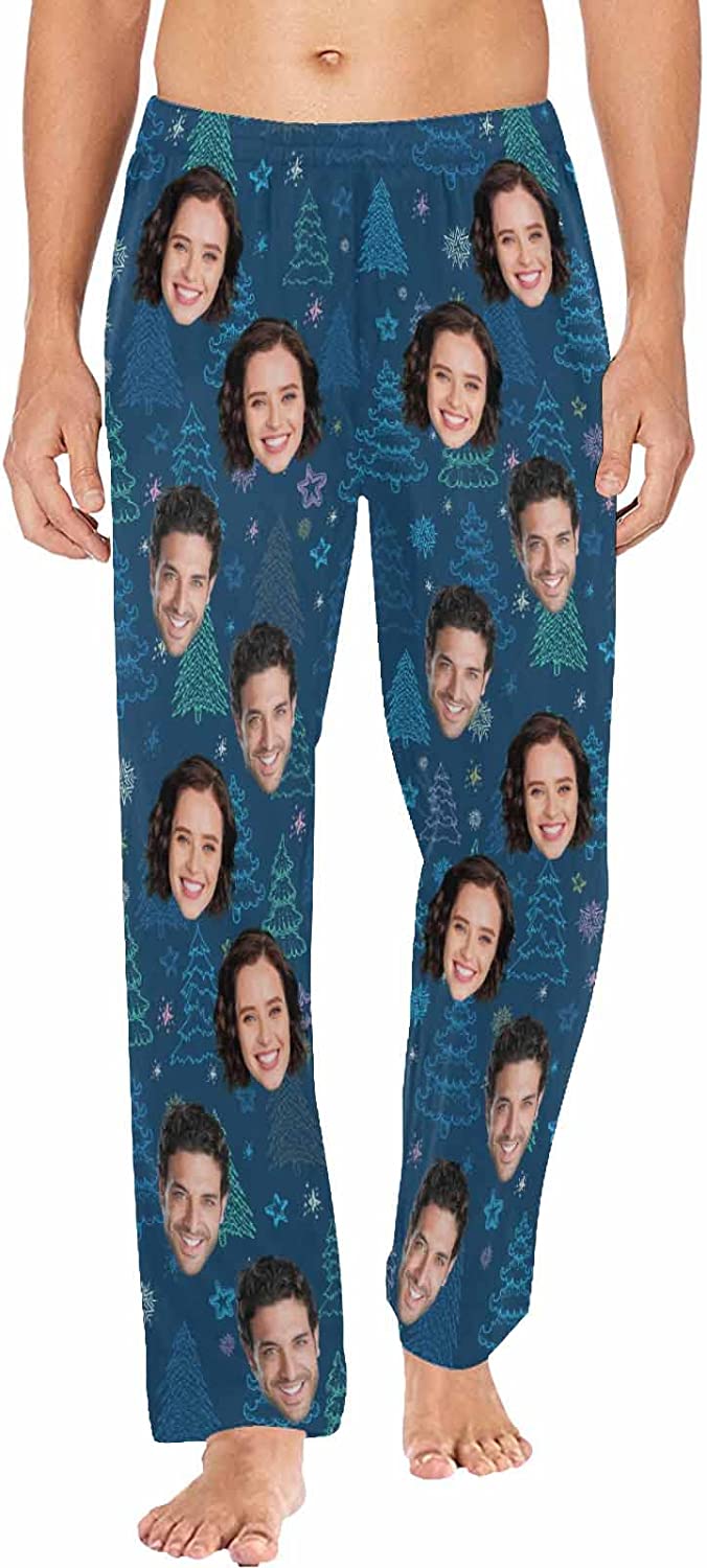 DIYKST Custom Men's Pajama Pants with Photo Face Personalized Christmas Pajama Pants Photo Sleepwear Bottoms With Pockets