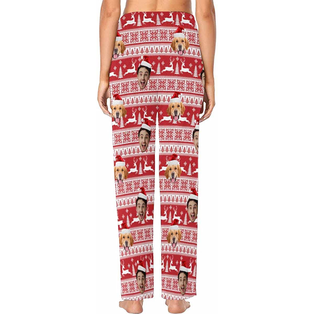 DIYKST Custom Christmas Pajama Pants With Face,Personalized Pet Matching Pajama Pant For Women,Photo Sleepwear Bottoms With Pockets