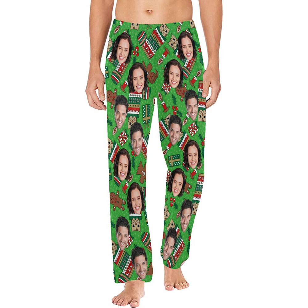 DIYKST Custom Men's Pajama Pants with Photo Face Personalized Christmas Pajama Pants Photo Sleepwear Bottoms With Pockets