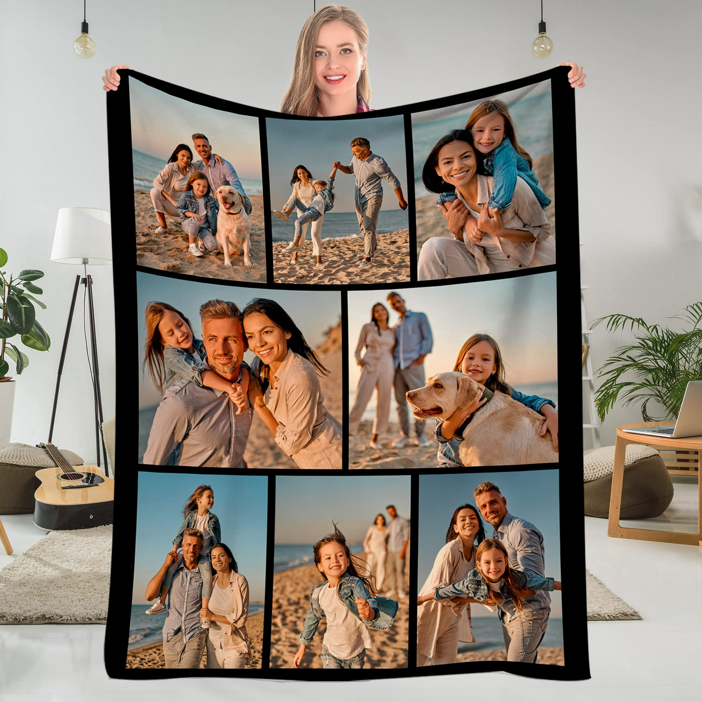 DIYKST Personalized Fleece Throw Pictures Blanket for Family Friends Pets Custom Blankets with 1-9 Photo Collages for Mother's Father's Day Christmas Birthday as Souvenirs and Unique Gifts