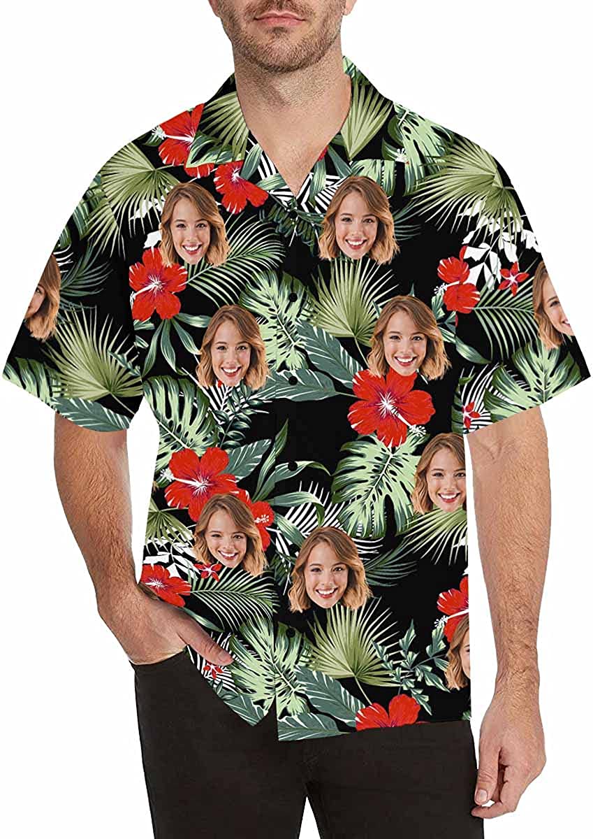 DIYKST Custom Face Hawaiian Shirts for Men Personalized Tropical Flow