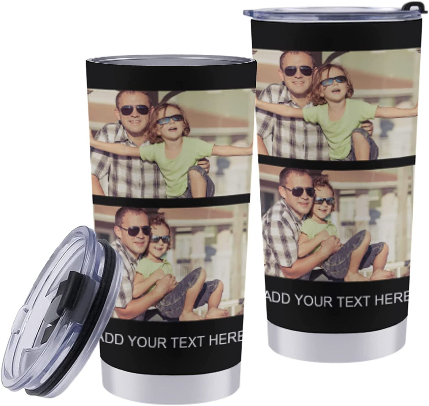 Personalized Photo with Text Tumbler for Adults,Custom Photo Stainless Steel Coffee Mug Customized 2 Pictures Teavel Tumbler,Birthday Christmas Cups for Dad Mom-20oz