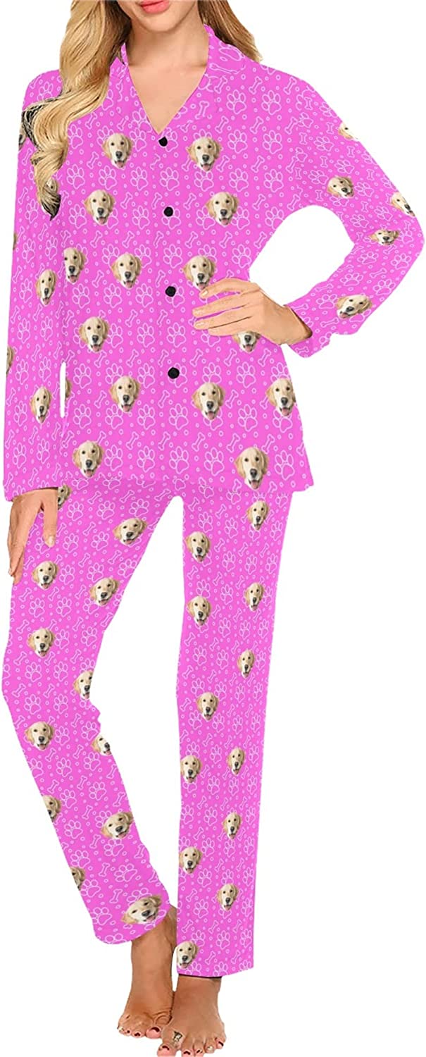 DIYKST Custom Pet Pajamas Set with Photo for Women Personalized Cat pjs with Face Sleepwear for Valentine's Day Nightwear