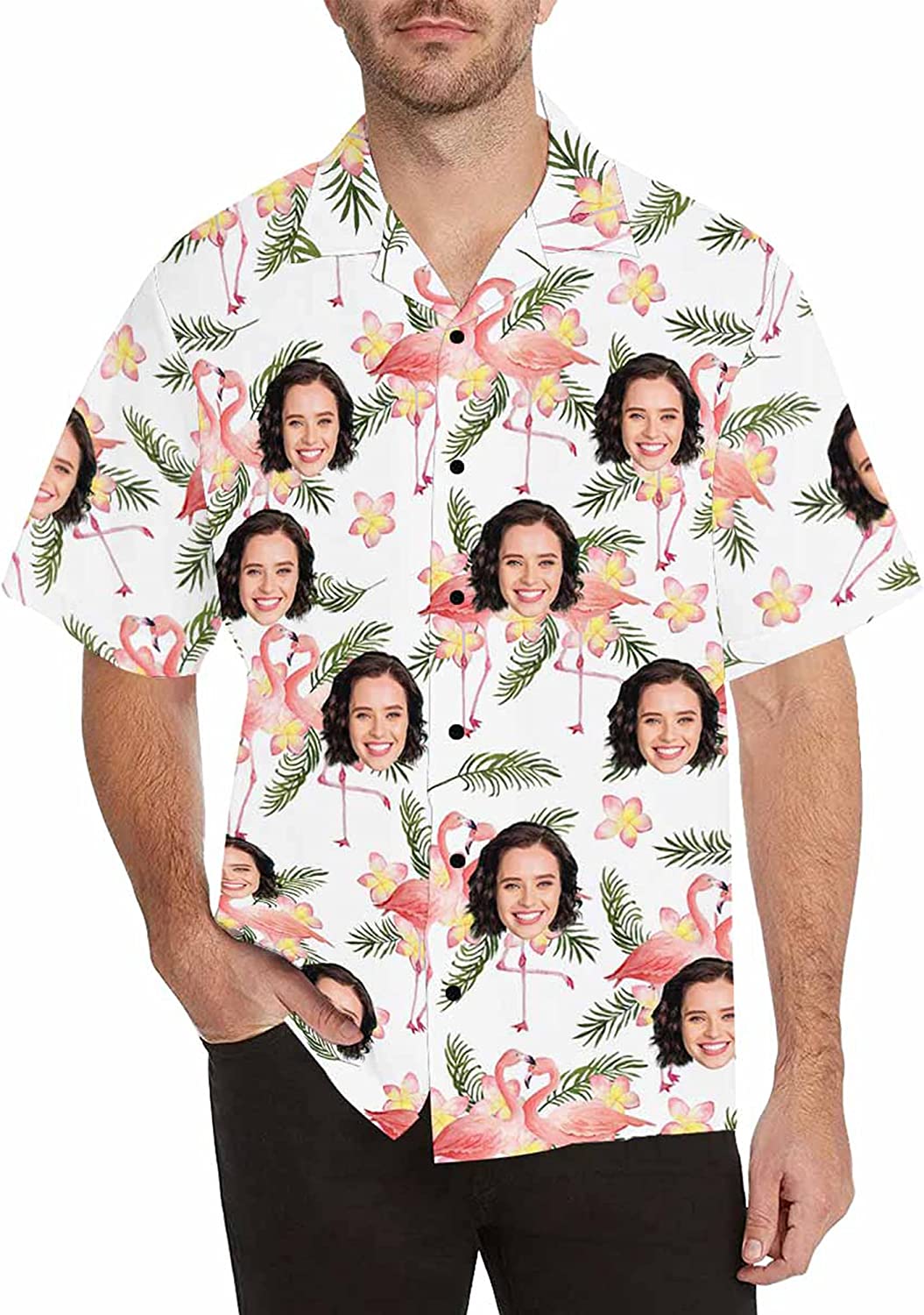 Custom Face Fancy Flower Men's Lapel Shirt Cuban Collar Hawaiian Shirt