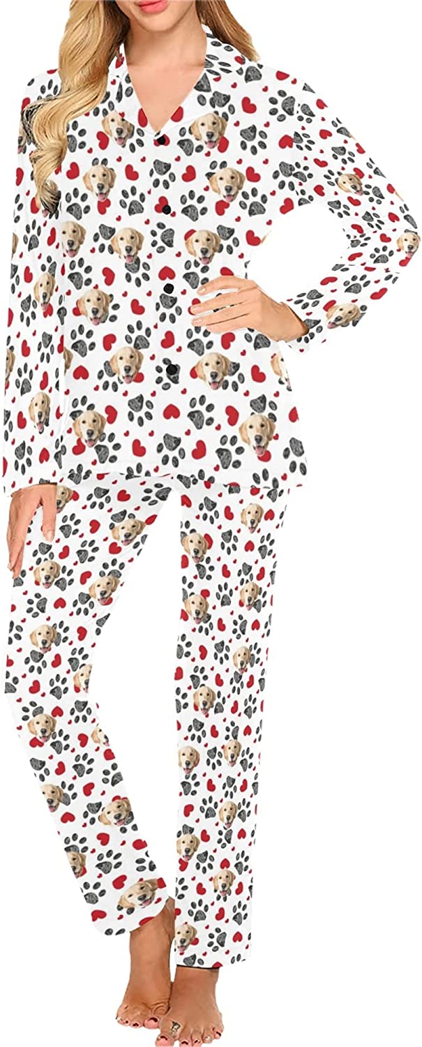 DIYKST Custom Pet Pajamas Set with Photo for Women Personalized Cat pjs with Face Sleepwear for Valentine's Day Nightwear