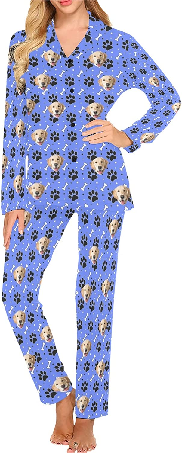 DIYKST Custom Pet Pajamas Set with Photo for Women Personalized Cat pjs with Face Sleepwear for Valentine's Day Nightwear