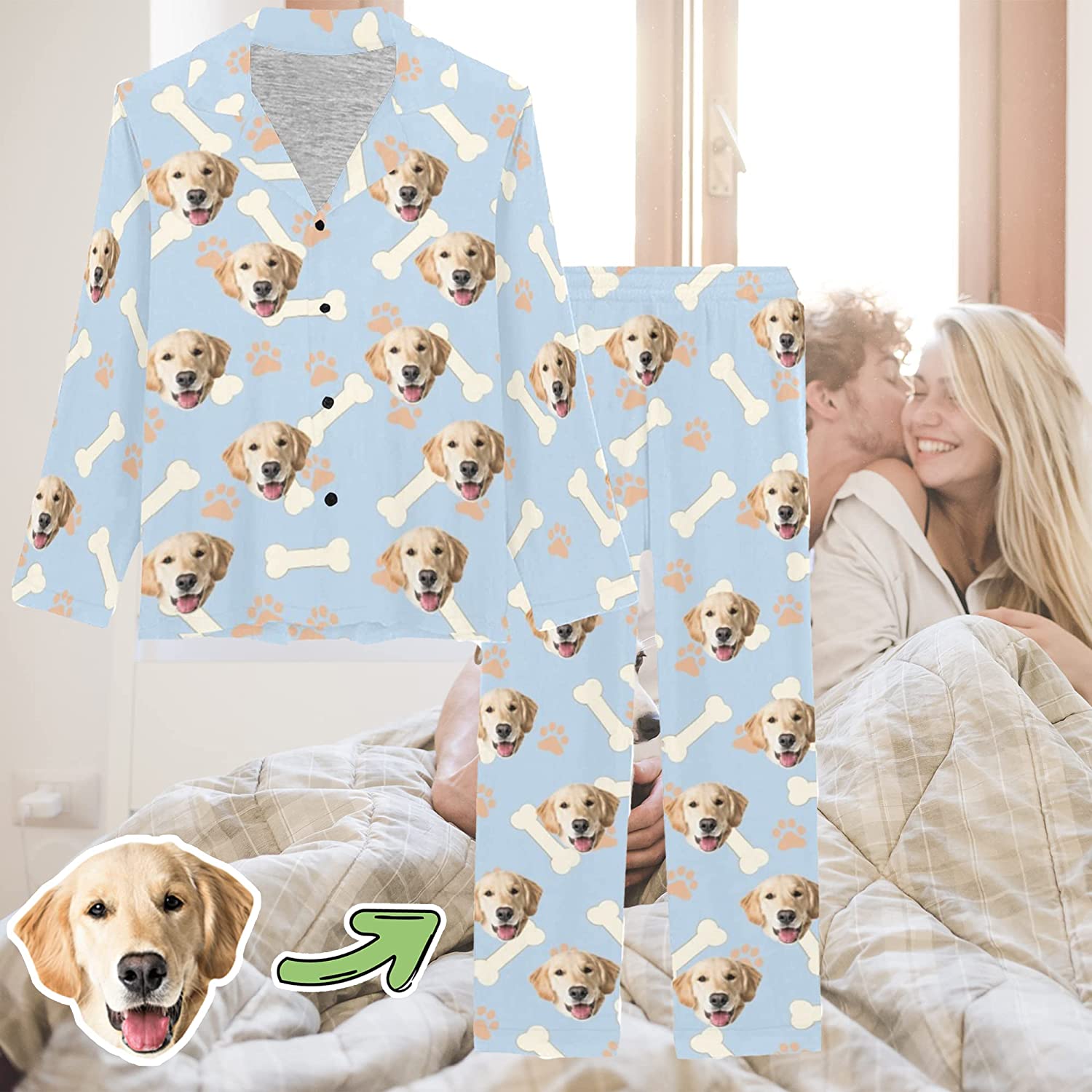 DIYKST Custom Pet Pajamas for Women with Cats Photo Personalized Face on pjs  Sleepwear for Valentine's Day Cat pj Set