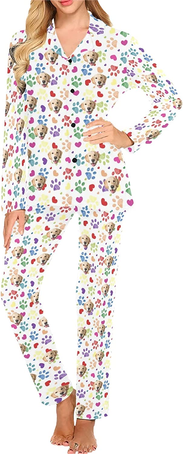 DIYKST Custom Pet Pajamas Set with Photo for Women Personalized Cat pjs with Face Sleepwear for Valentine's Day Nightwear