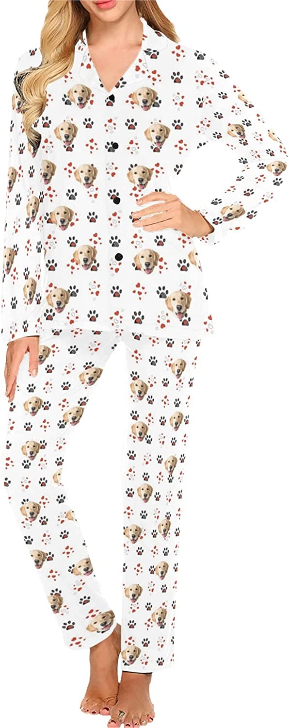 DIYKST Custom Pet Pajamas Set with Photo for Women Personalized Cat pjs with Face Sleepwear for Valentine's Day Nightwear