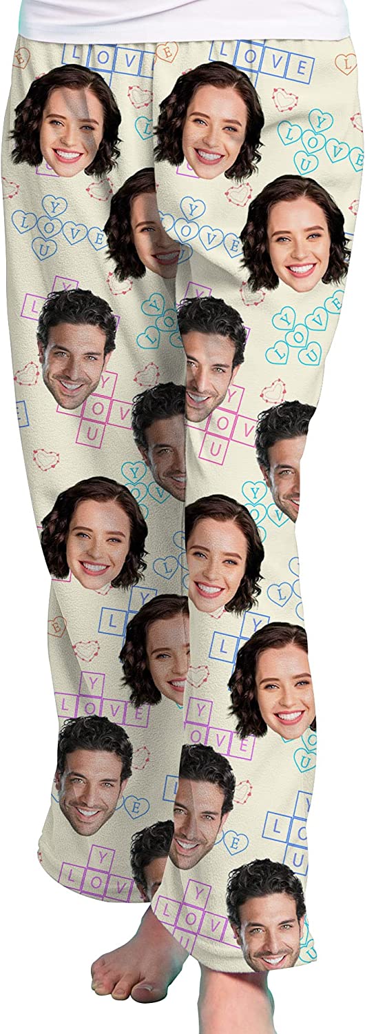 DIYKST Personalized Photo Pajama Pants With Pockets,Custom Heart Pajama Pants For Women,Girl Sleepwear Adult Christmas Pajama Bottom