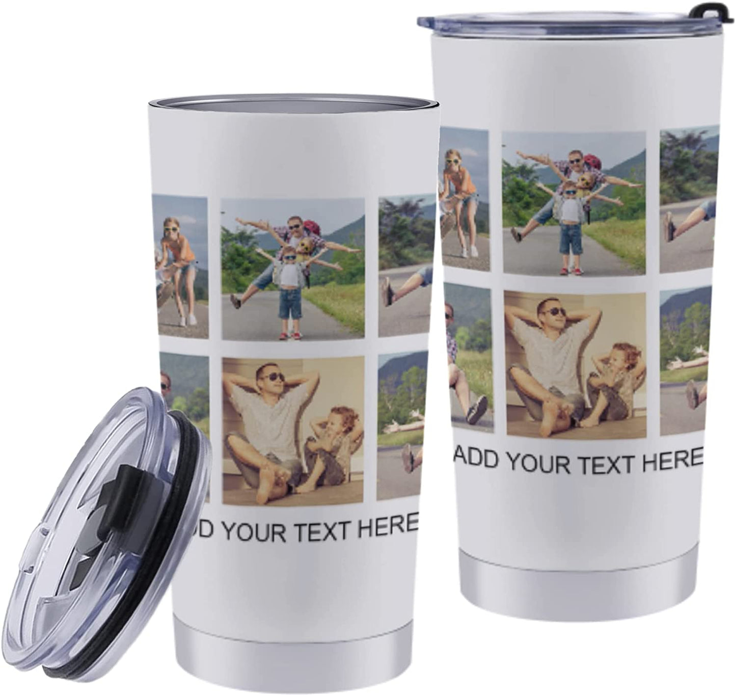 Personalized Photo with Text Tumbler for Adults,Custom Photo Stainless Steel Coffee Mug Customized 2 Pictures Teavel Tumbler,Birthday Christmas Cups for Dad Mom-20oz