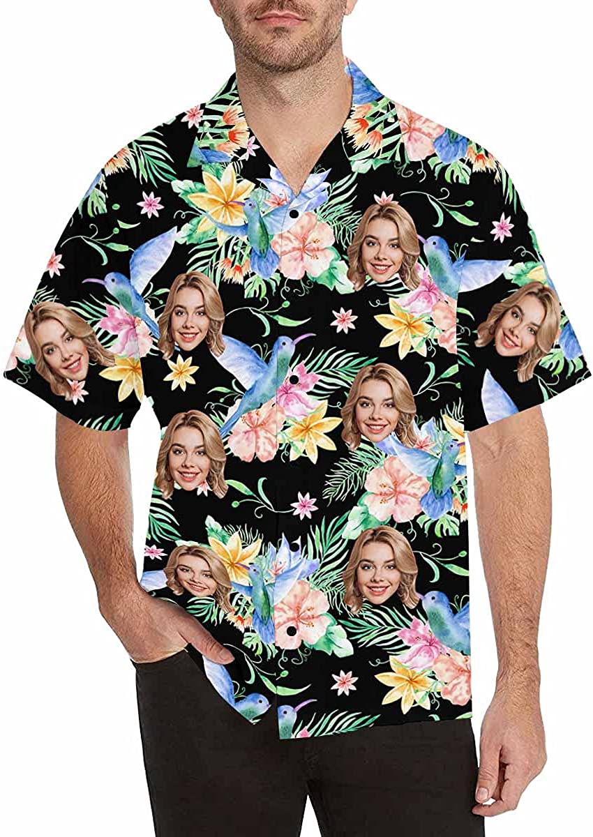 Customized Tropical Flower Hawaiian Shirt, Men's Personalized BF Husband's Photo Men's Aloha Beach Fruit Blouse Shirt