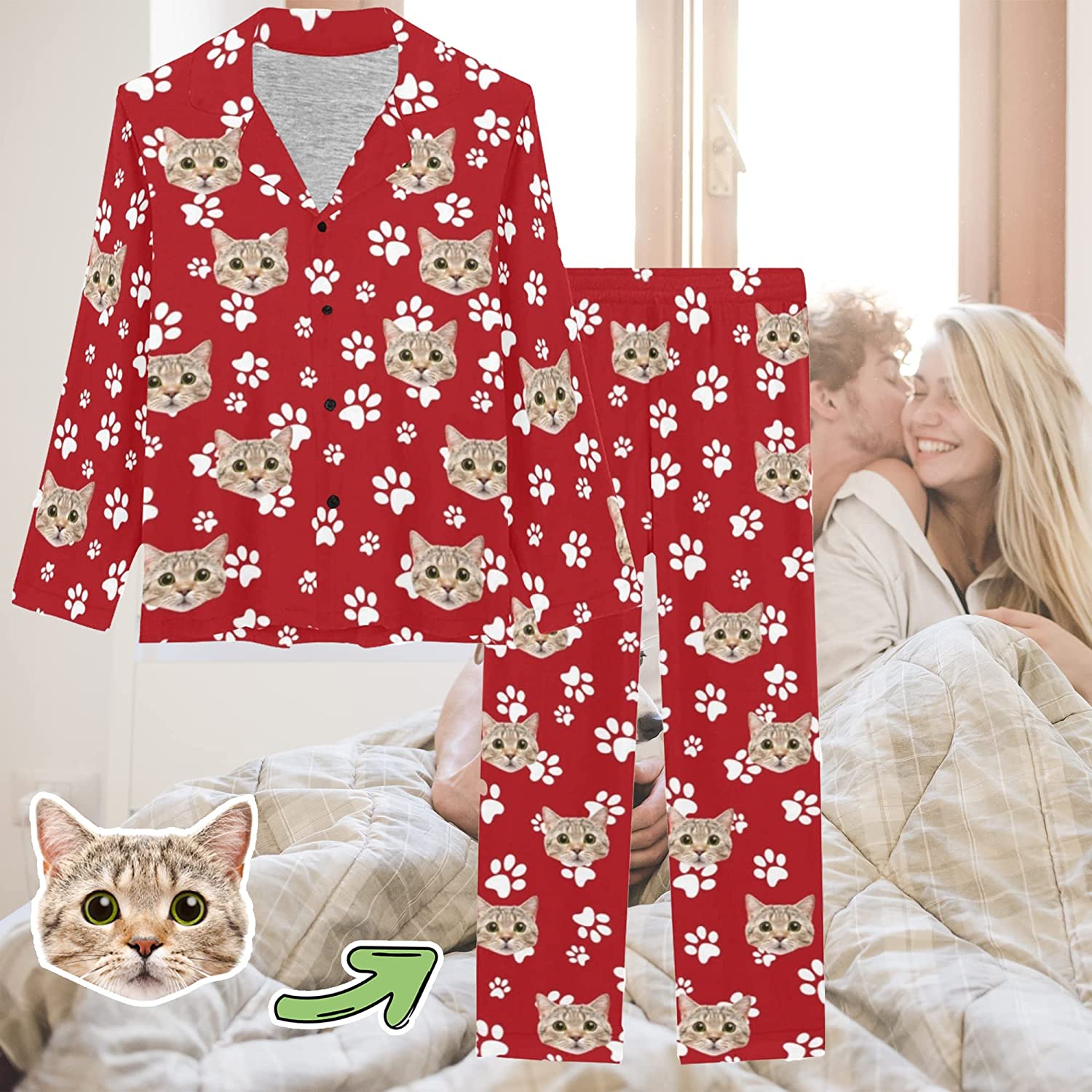 Custom Face Pajamas, Personalized Pet Dogs Cats Pajamas, Family