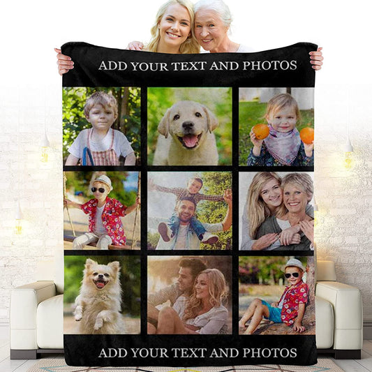 DIYKST Customized Text and Pictures Blanket Custom Photos Collage Throw Blanket Personalized Sudoku Blanket Soft Fleece Blanket for Bedding Sofa and Travel Family Photo Gift for Family