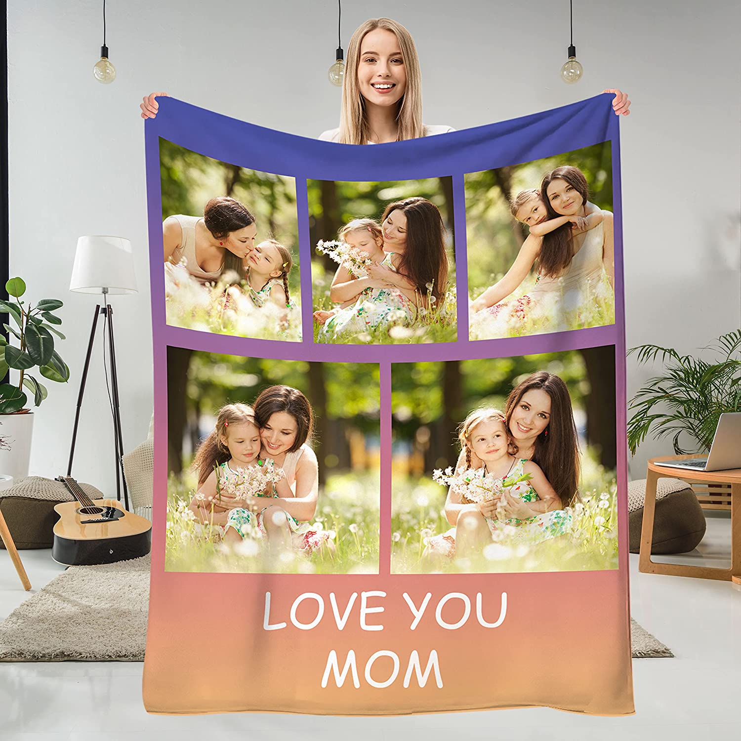 DIYKST to My Mom Blanket Custom 8 Pictures Mother Blanket from Daughter Son  Personalized Mama Photos Gifts for Mom for Birthday Mother's Day