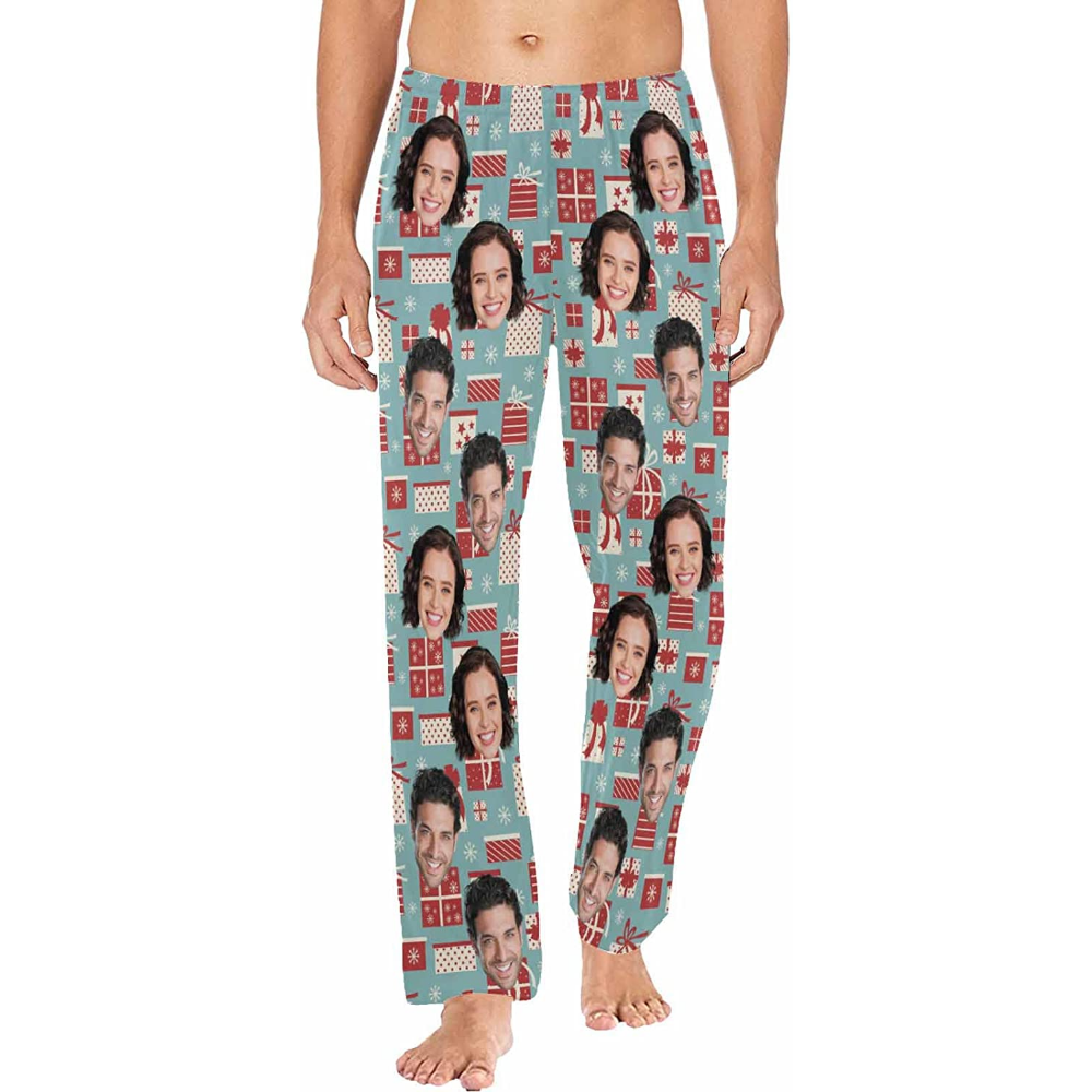 DIYKST Custom Men's Pajama Pants with Photo Face Personalized Christmas Pajama Pants Photo Sleepwear Bottoms With Pockets