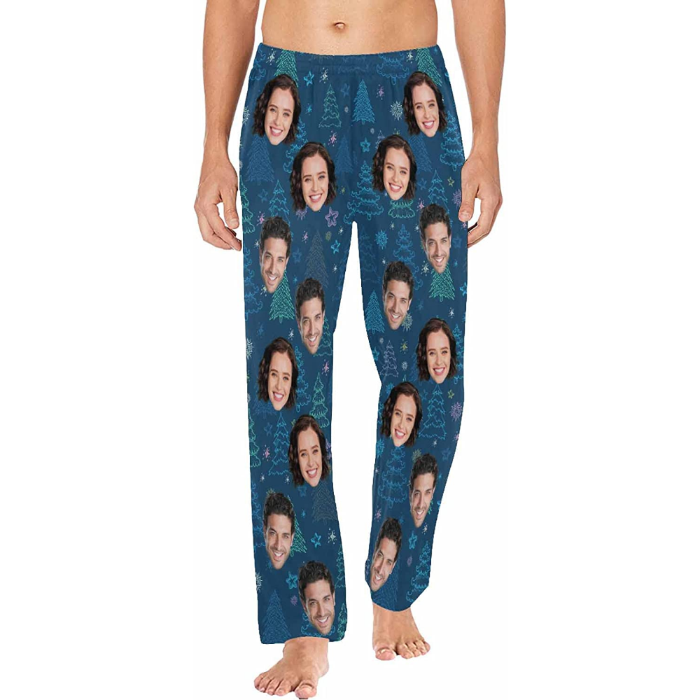 DIYKST Custom Men's Pajama Pants with Photo Face Personalized Christmas Pajama Pants Photo Sleepwear Bottoms With Pockets