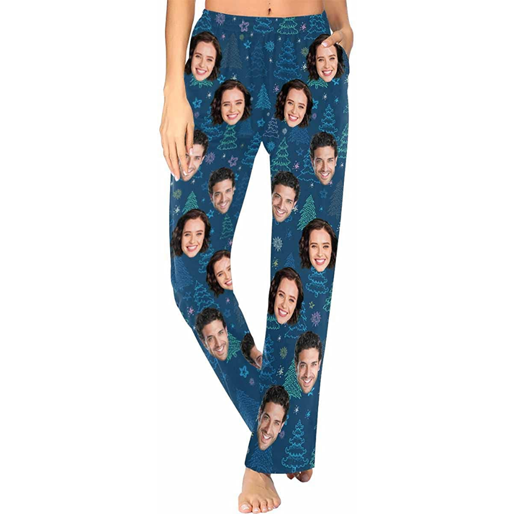 Custom Christmas Pajama Pants With Face Personalized Xmas Print Pajama Pant For Women Photo Sleepwear Bottoms With Pockets