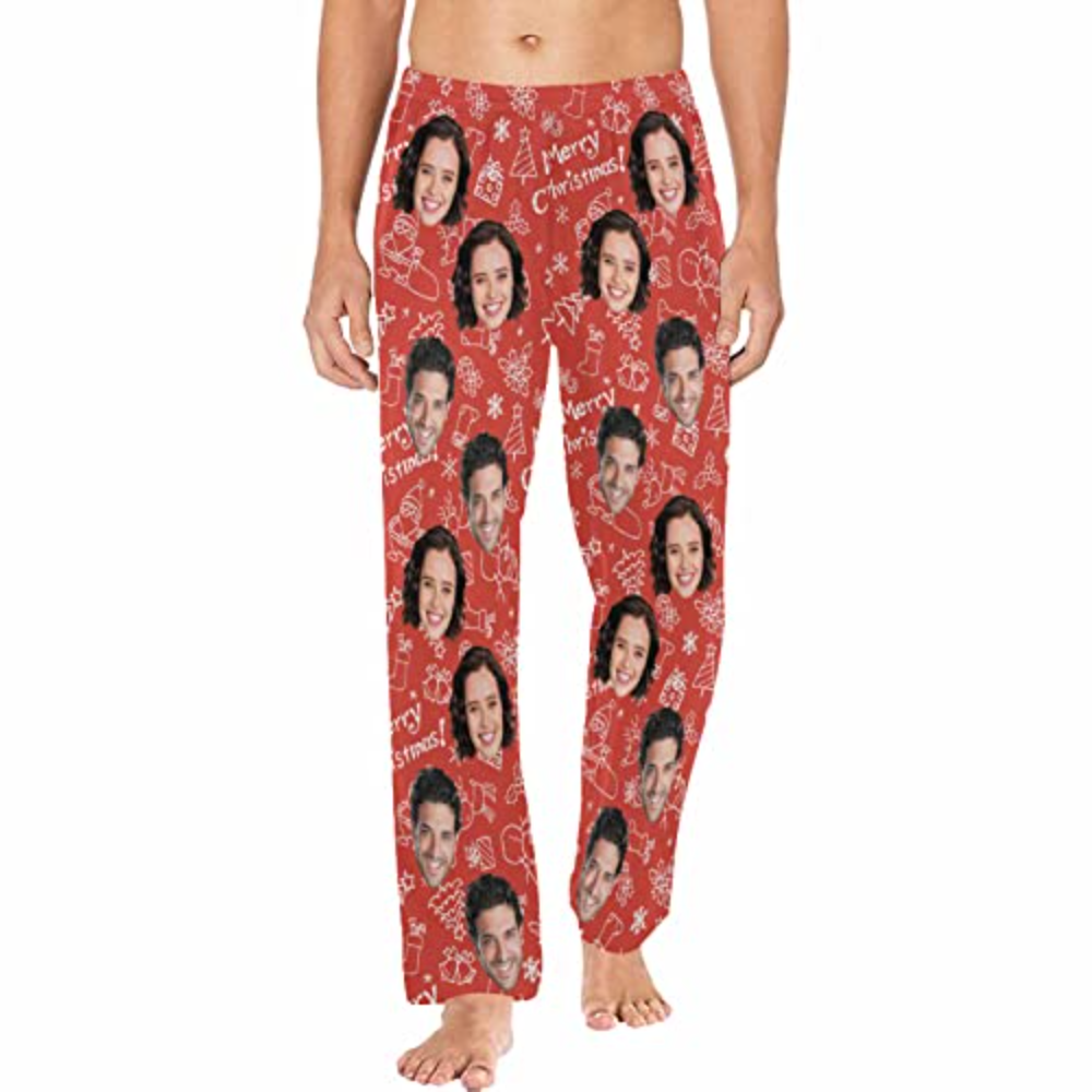 DIYKST Custom Men's Pajama Pants with Photo Face Personalized Christmas Pajama Pants Photo Sleepwear Bottoms With Pockets