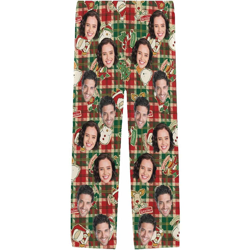 DIYKST Custom Men's Pajama Pants with Photo Face Personalized Christmas Pajama Pants Photo Sleepwear Bottoms With Pockets