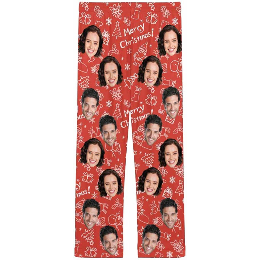 Custom Christmas Pajama Pants With Face Personalized Xmas Print Pajama Pant For Women Photo Sleepwear Bottoms With Pockets