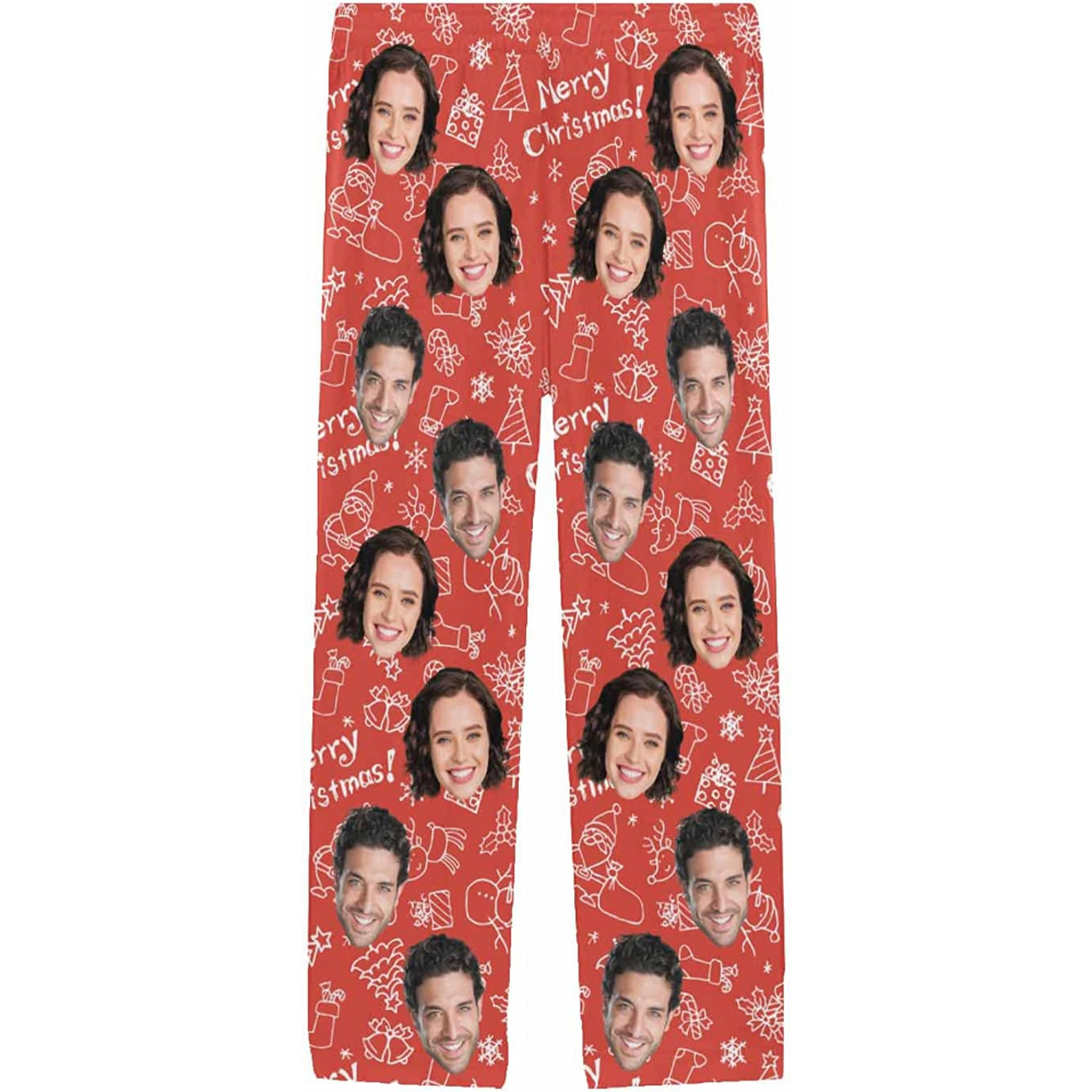 DIYKST Custom Men's Pajama Pants with Photo Face Personalized Christmas Pajama Pants Photo Sleepwear Bottoms With Pockets