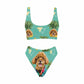 Pineapple and Pet Print Sport Top & High-Waisted Bikini Swimsuit for Women